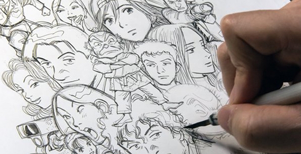 Illustration 33 ans de carrière de Naoki Urasawa Naoki Urasawa, résumant sa carrière en un dessin