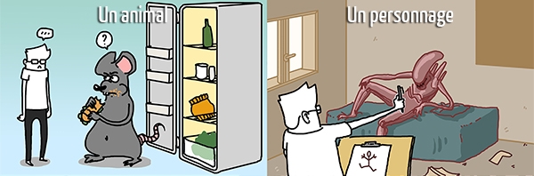 Eli en 5 dessins (1/3) Si Eli était un animal, il serait un rat ; si il devait prendre un modèle, il choisirait le xénormorphe du film Alien !