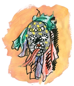 Fanny nous a dessiné son objet fétiche : un masque d'Halloween, fabriqué par un de ses amis ! 
