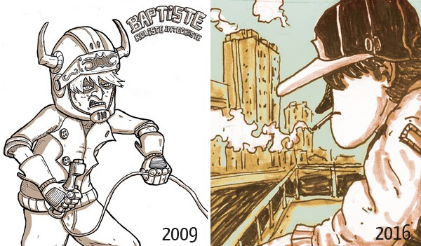 Nosbi en 3 dessins (1/3) En l’espace de sept ans, Nosbi a eu le temps de diversifier sa palette graphique.