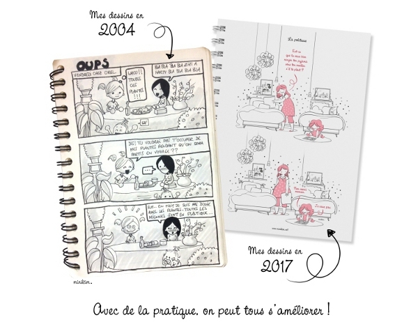 MiniKim en 3 dessins (1/3) En l'espace de treize ans, MiniKim a eu le temps de parfaire son trait rond !