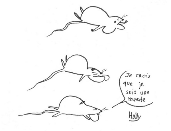 Extrait de Lili la petite souris L'un des nombreux projets de Holly est l'édition papier de réflexions Lili la Petite souris, personnage travers lequel elle projette ses tourmentes. Pour les découvrir, rendez vous sur le blog de Bande de déchets !