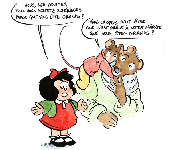 Julie Guillot en 3 dessins (2/3) Pour Julie Guillot, aucun ouvrage ne dégage autant de philosophie qu'un album de Malfalda ou d'Ernest et Célestine.