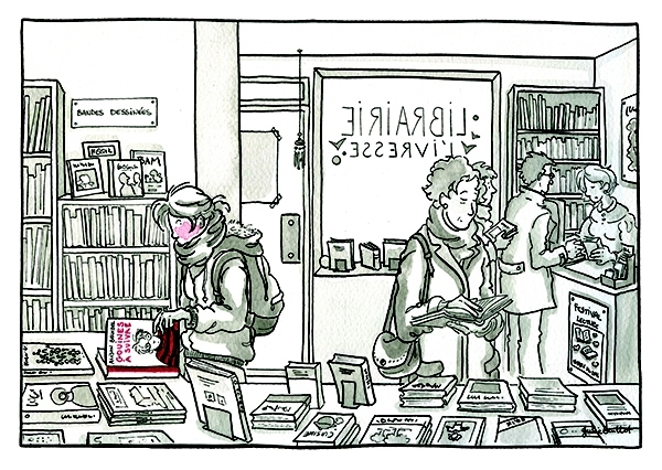 Julie Guillot en 3 dessins (1/3) Pour cette Toile montante, Julie Guillot a réinterprété une de ses oeuvres favorites : la BD Gouines à suivre d'Alison Bechdel.