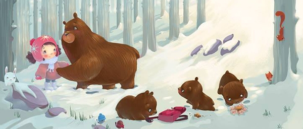 La belle rencontre entre une petite fille la maman ours et ses petits oursons !
