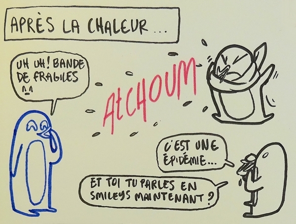 Extrait de 12# L'Heure du Bilan d'Urielle Dans son carnet, Alice Aronssohn laisse toujours une place pour les pitreries de ses pingouins.