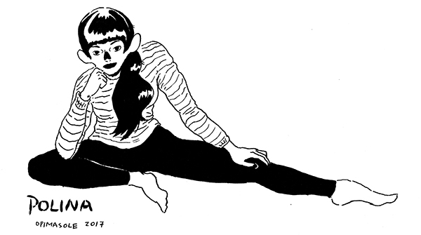 Opimasole en 3 dessins (2/3) Opimasole a dessiné Polina, de la BD éponyme signé Bastien Vivès. Une héroïne flamboyante et humaine comme il les adore.