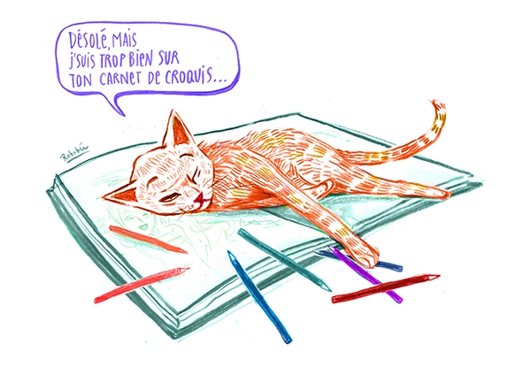 Pour accompagner ses instants créatifs, Robabée n'a pas meilleur compagnon que son chat.