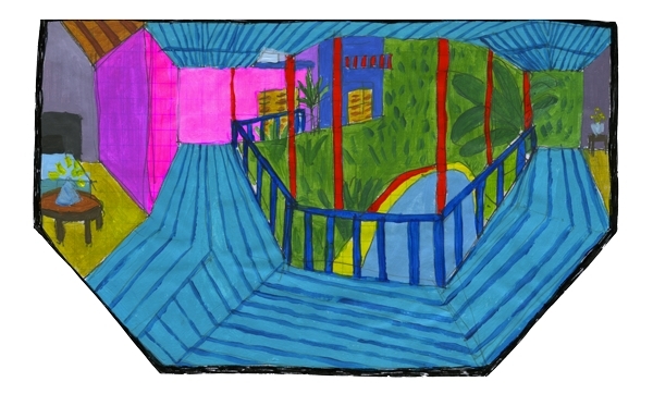 Ibticem en 2 dessins (2/2) Pour cette Toile montante nous a fait pastiche des terrasses peintes par David Hockney. Pour découvrir d'avantage ses influences et son univers, rendez-vous sur sa page Instagram !